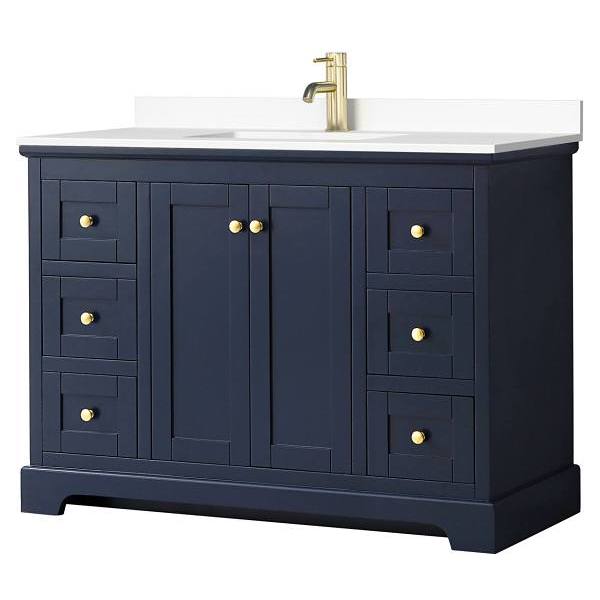 Wyndham Avery 48" Dark Blue Single Vanity, White Marble Top