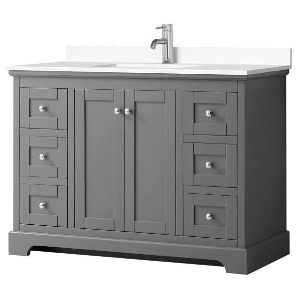 Wyndham Avery 48" Dark Gray Single Vanity, White Marble Top