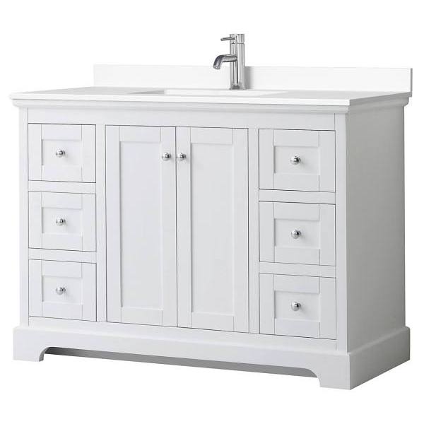 Wyndham Avery 48" White Single Vanity, White Marble Top