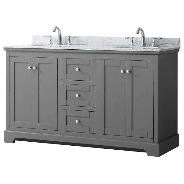 Wyndham Avery 60" Dark Gray Double Vanity, Carrara Marble Top, Oval Sinks