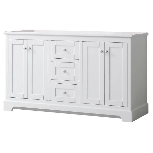 Wyndham Avery 60" White Double Vanity, No Countertop, No Sinks