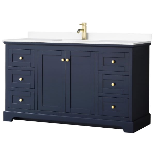 Wyndham Avery 60" Dark Blue Single Vanity, White Marble Top