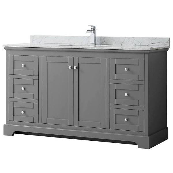 Wyndham Avery 60" Dark Gray Single Vanity, Carrara Marble Top, Square Sink
