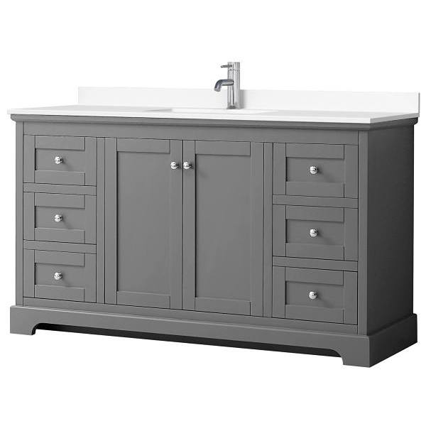 Wyndham Avery 60" Dark Gray Single Vanity, White Marble Top