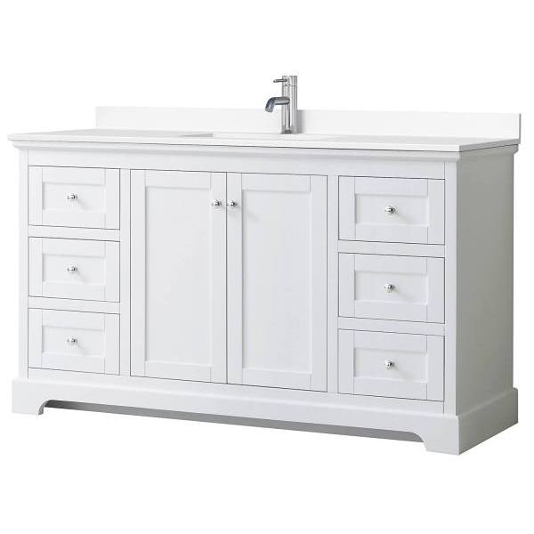 Wyndham Avery 60" White Single Vanity, White Marble Top