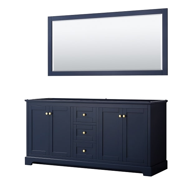 Wyndham Avery 72" Dark Blue Double Vanity, No Countertop, No Sinks, 70" Mirror