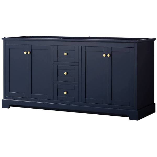 Wyndham Avery 72" Dark Blue Double Vanity, No Countertop, No Sinks