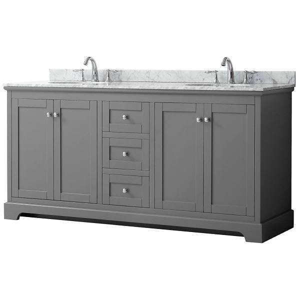Wyndham Avery 72" Dark Gray Double Vanity, Carrara Marble Top, Oval Sinks