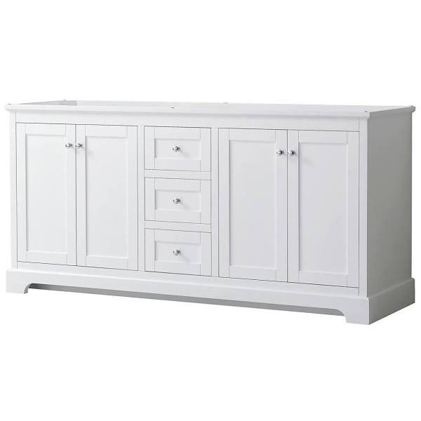 Wyndham Avery 72" White Double Vanity, No Countertop, No Sinks