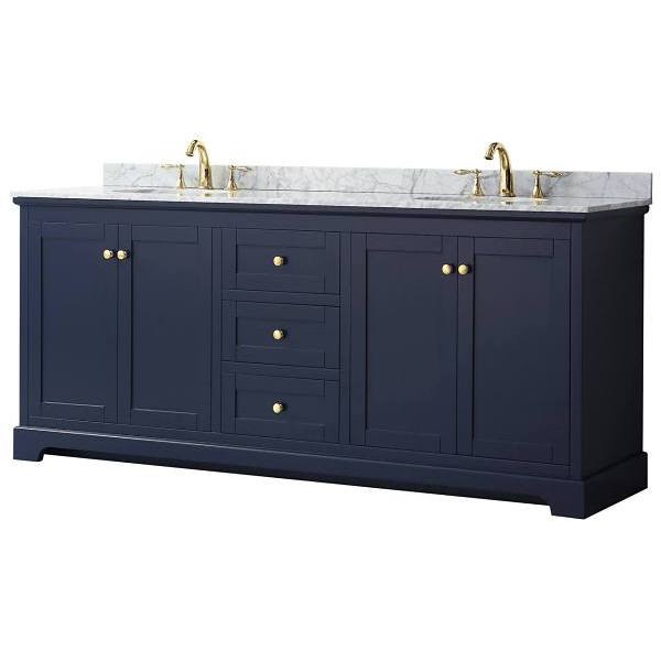 Wyndham Avery 80" Dark Blue Double Vanity, Carrara Marble Top, Oval Sinks