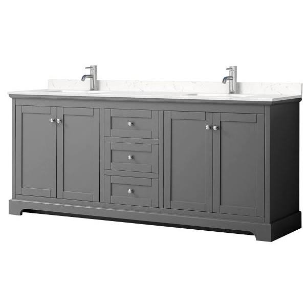 Wyndham Avery 80" Dark Gray Double Vanity, Carrara Marble Top