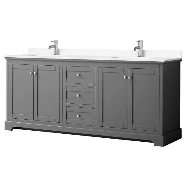 Wyndham Avery 80" Dark Gray Double Vanity, White Marble Top