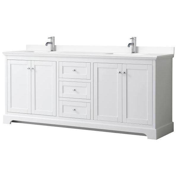 Wyndham Avery 80" White Double Vanity, White Marble Top