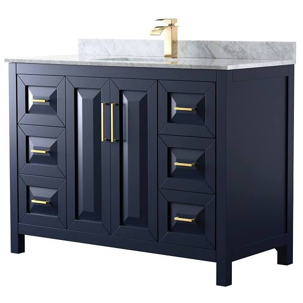 Wyndham Daria 48" Dark Blue Single Vanity, Carrara Marble Top, Square Sink