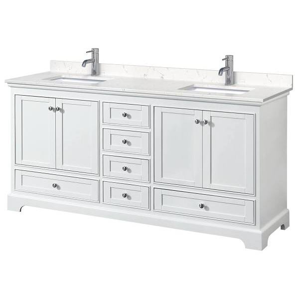 Wyndham Deborah 72" White Double Vanity, Carrara Marble Top