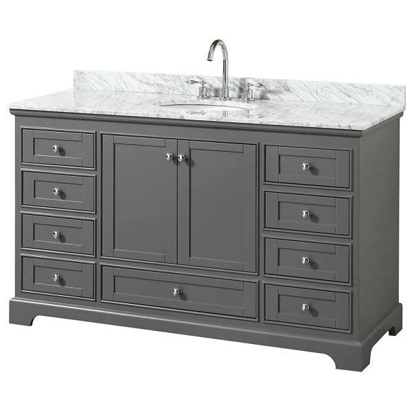 Wyndham Deborah 60" Dark Gray Single Vanity, Carrara Marble Top, Oval Sink