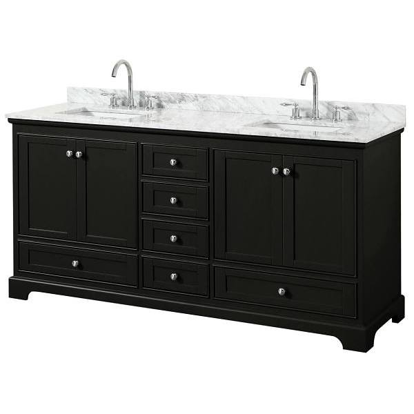 Wyndham Deborah 72" Dark Espresso Double Vanity, Carrara Marble Top,square Sinks