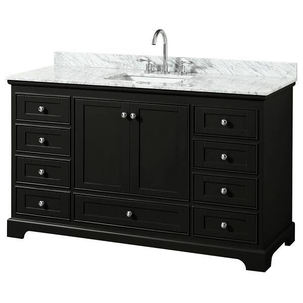 Wyndham Deborah 60" Dark Espresso Single Vanity, Carrara Marble Top, Square Sink
