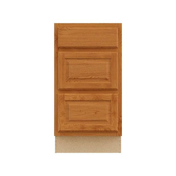 Hampton Bay 18 in. W x 24 in. D x 34.5 in. H Assembled Raised Panel Drawer Base Cabinet, Medium Oak