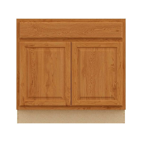 Hampton Bay 36 in. W x 24 in. D x 34.5 in. H Assembled Raised Panel Sink Base Cabinet, Medium Oak