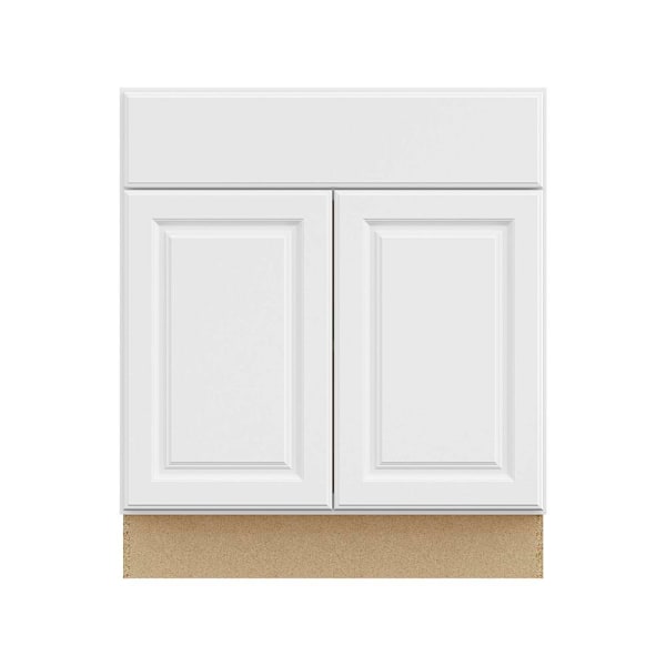 Hampton Bay 30 in. W x 24 in. D x 34.5 in. H Assembled Raised Panel Sink Base Cabinet, Satin White