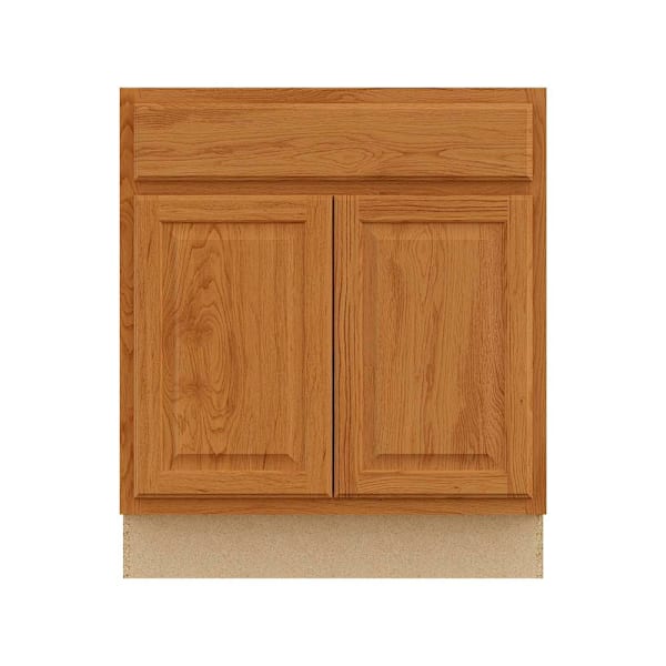 Hampton Bay 30 in. W x 24 in. D x 34.5 in. H Assembled Raised Panel Sink Base Cabinet, Medium Oak