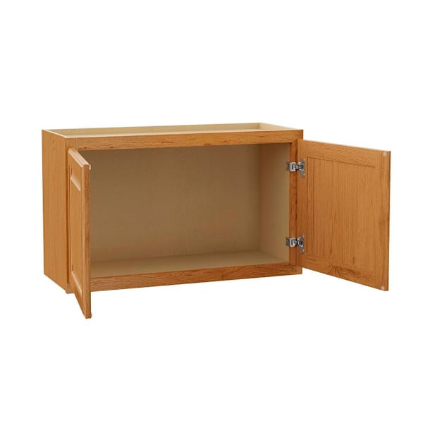Hampton Bay 30 in. W x 12 in. D x 18 in. H Assembled Raised Panel Wall Bridge Cabinet, Medium Oak