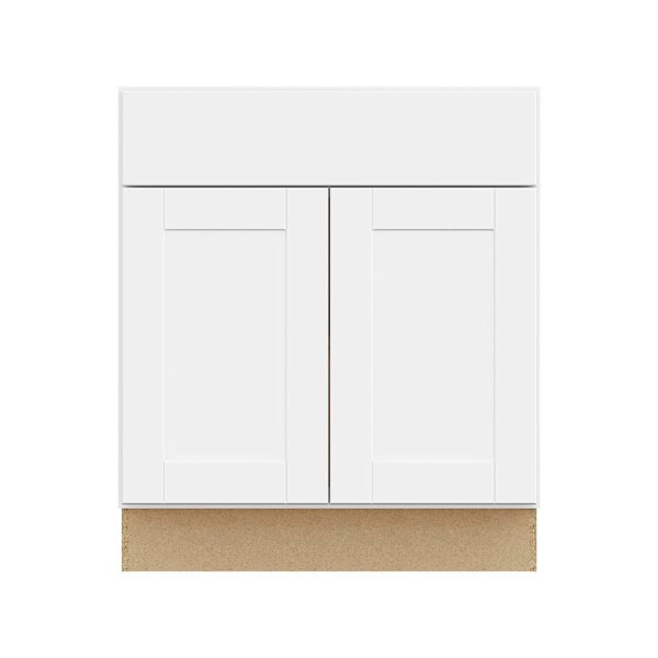 Hampton Bay Shaker 30 in. W x 24 in. D x 34.5 in. H Assembled Base Cabinet, Satin White