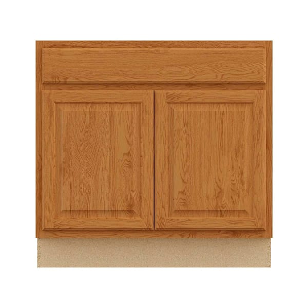 Hampton Bay 36 in. W x 24 in. D x 34.5 in. H Assembled Raised Panel Base Cabinet, Medium Oak