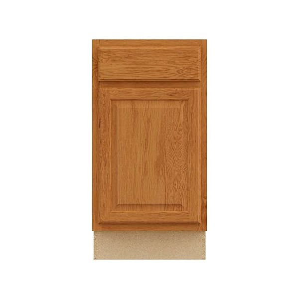Hampton Bay 18 in. W x 24 in. D x 34.5 in. H Assembled Raised Panel Base Cabinet, Medium Oak