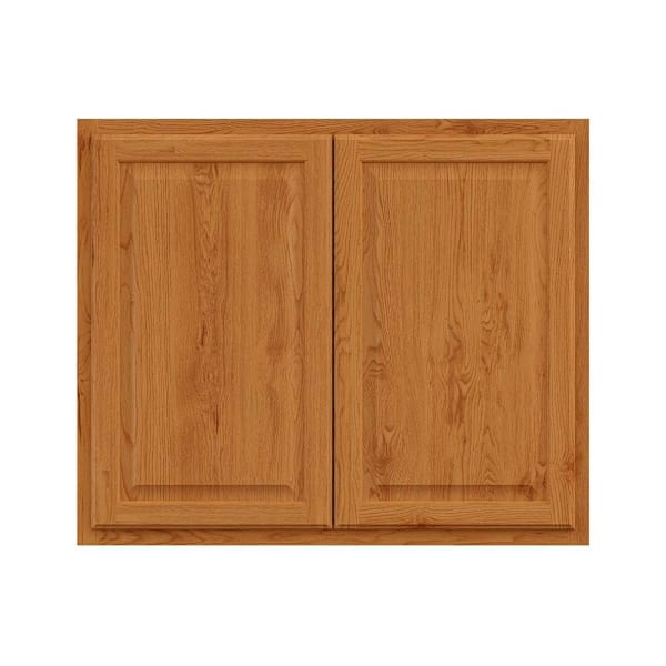 Hampton Bay 36 in. W x 12 in. D x 30 in. H Assembled Raised Panel Wall Cabinet, Medium Oak