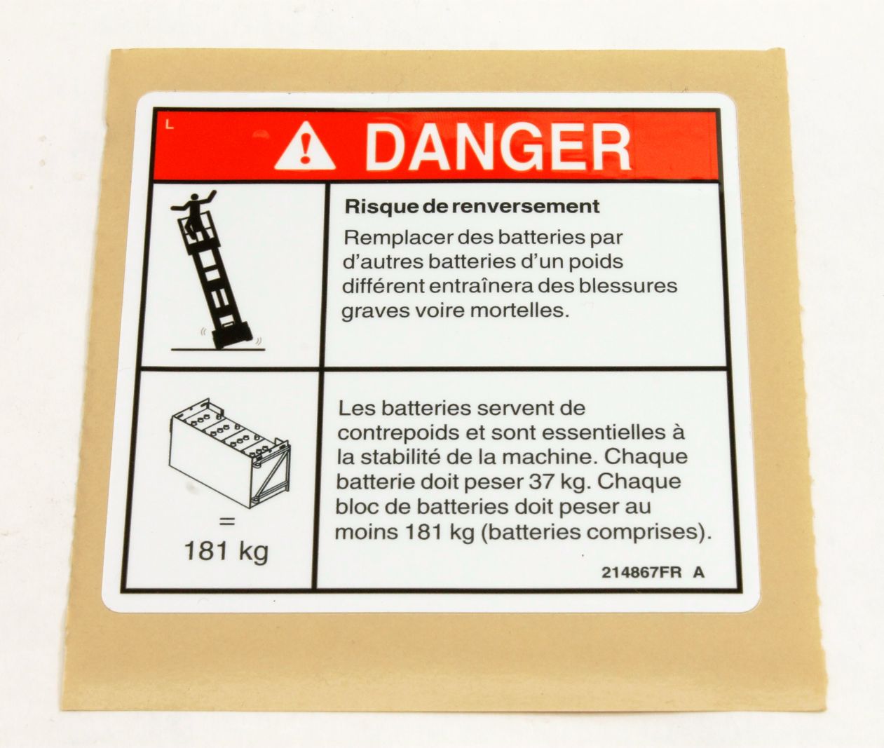 Genie Part # 214867FRGT – Decal, Danger-Tip-Over, Batt