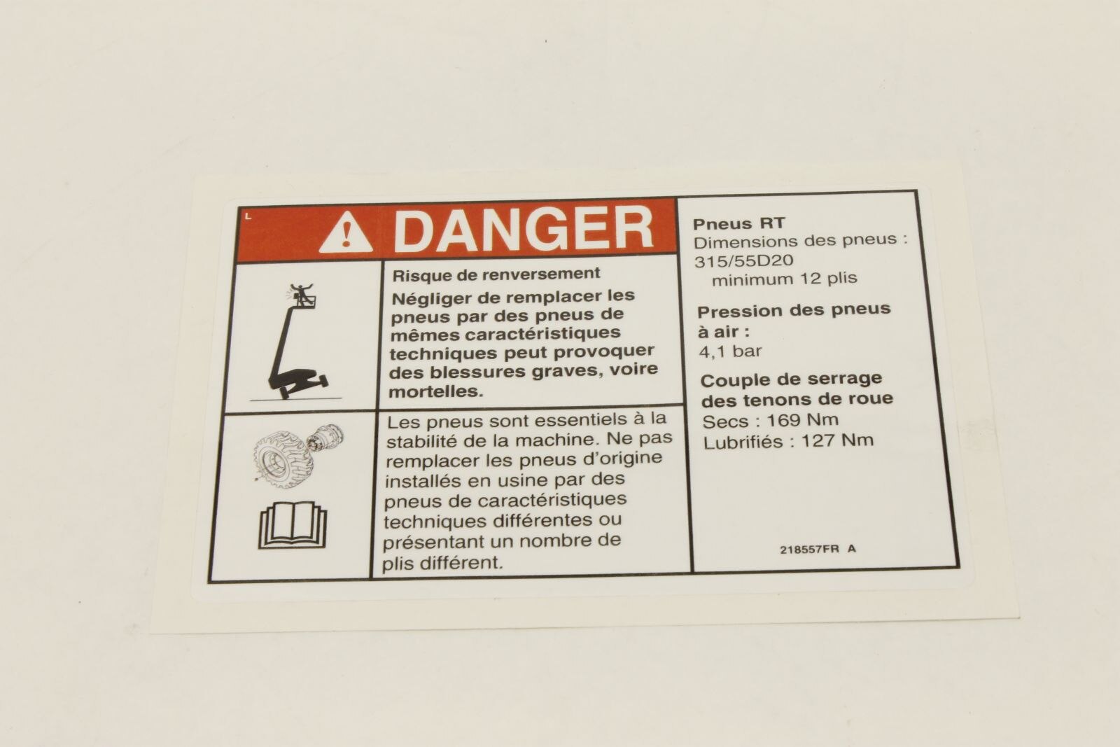 Genie Part # 218557FRGT – Decal, Danger, Tip, Air Tires