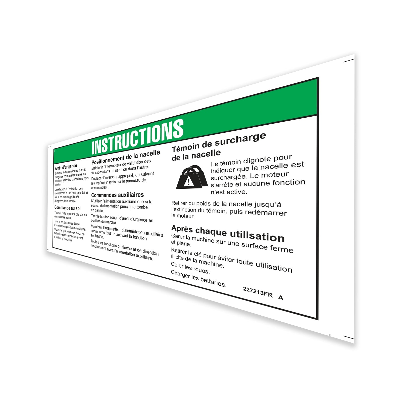 Genie Part # 227213FRGT – Decal, Oper Inst, Dc, Fr