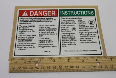 Genie Part # 229915GT – Outrigger Safety Decal