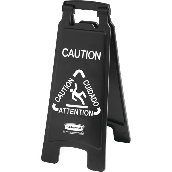 Rubbermaid Commercial Executive Series 26 in. Safety/Caution Sign, 2-Sided, Multilingual, Black, 6-pack