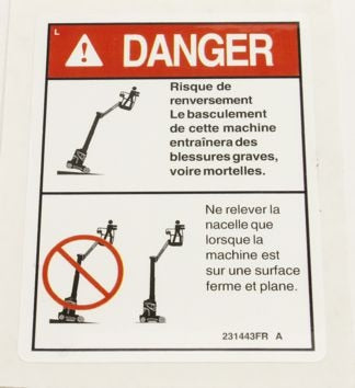 Genie Part # 231443FRGT – Decal, Danger, Tipover Haz Lv G