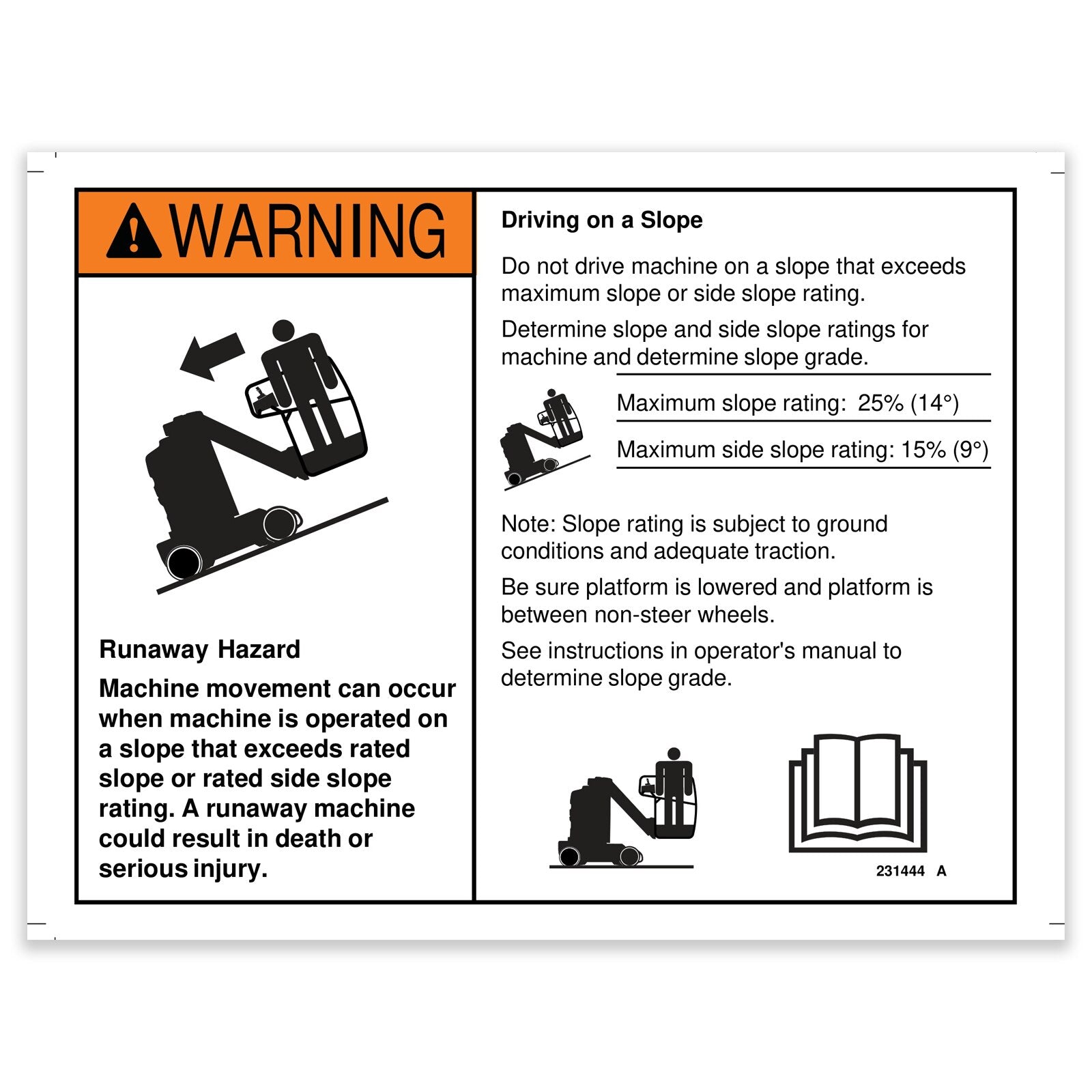 Genie Part # 231444GT – Decal, Danger, Runaway Haz