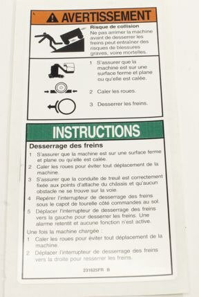Genie Part # 231625FRGT – Decal, Brake Instr, GRJ