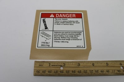 Genie Part # 237117GT – Decal, Danger Tip OVR, Batt, J305