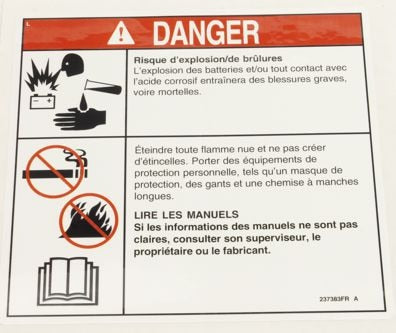 Genie Part # 237383FRGT – Decal, Danger, Battery Saf