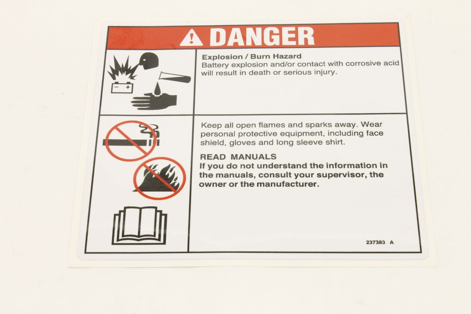 Genie Part # 237383GT – Decal, Danger, Battery Safety