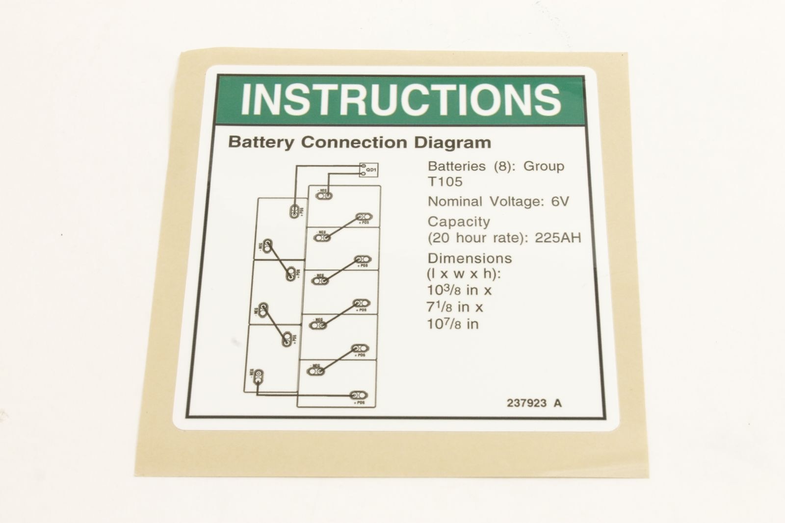 Genie Part # 237923GT – Batt Conn Diagram