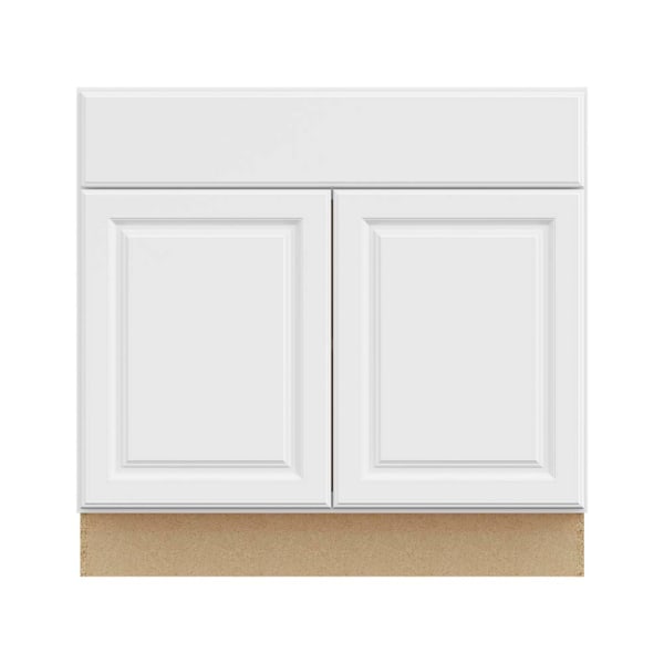 Hampton Bay 36 in. W x 24 in. D x 34.5 in. H Assembled Raised Panel Sink Base Cabinet, Satin White