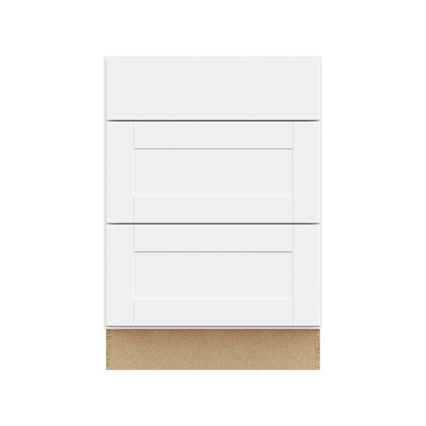 Hampton Bay Shaker 24 in. W x 24 in. D x 34.5 in. H Assembled Drawer Base Cabinet, Satin White