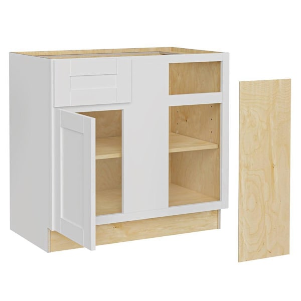 Express Shaker Vesper White Assembled Plywood Blind Base Corner Kitchen Cabinet 42 In. W X 24 In. D X 34.5 In. H LH