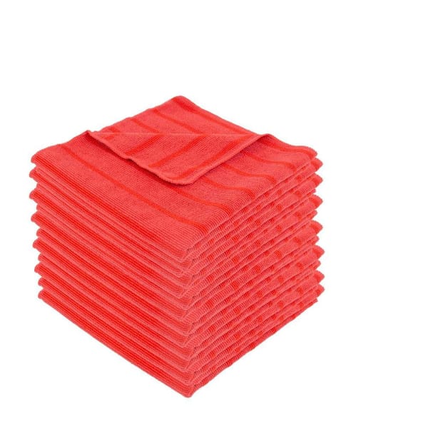 Renown 16 In. X 16 In. Scrubbing Microfiber Cloth, Red, Gsm 350, Package Of 12