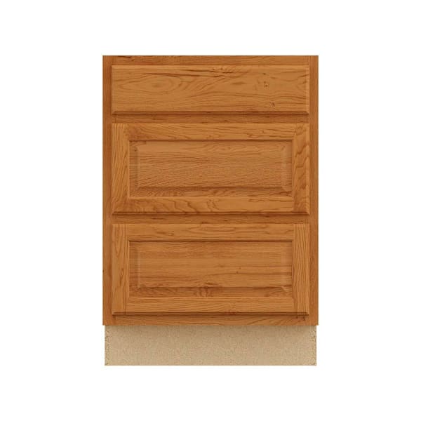 Hampton Bay 24 in. W x 24 in. D x 34.5 in. H Assembled Raised Panel Drawer Base Cabinet, Medium Oak