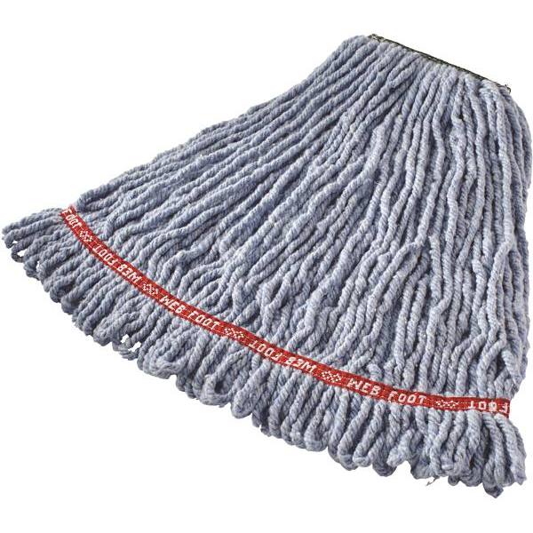 Rubbermaid Commercial Web Foot 20 Oz. Shrinkless Wet Mop Head, Looped-End, 1 In. Headband, Blue