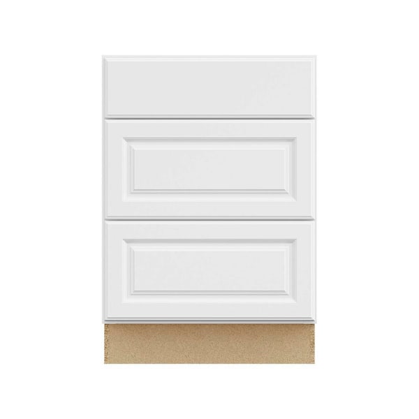 Hampton Bay 24 in. W x 24 in. D x 34.5 in. H Assembled Raised Panel Drawer Base Cabinet, Satin White